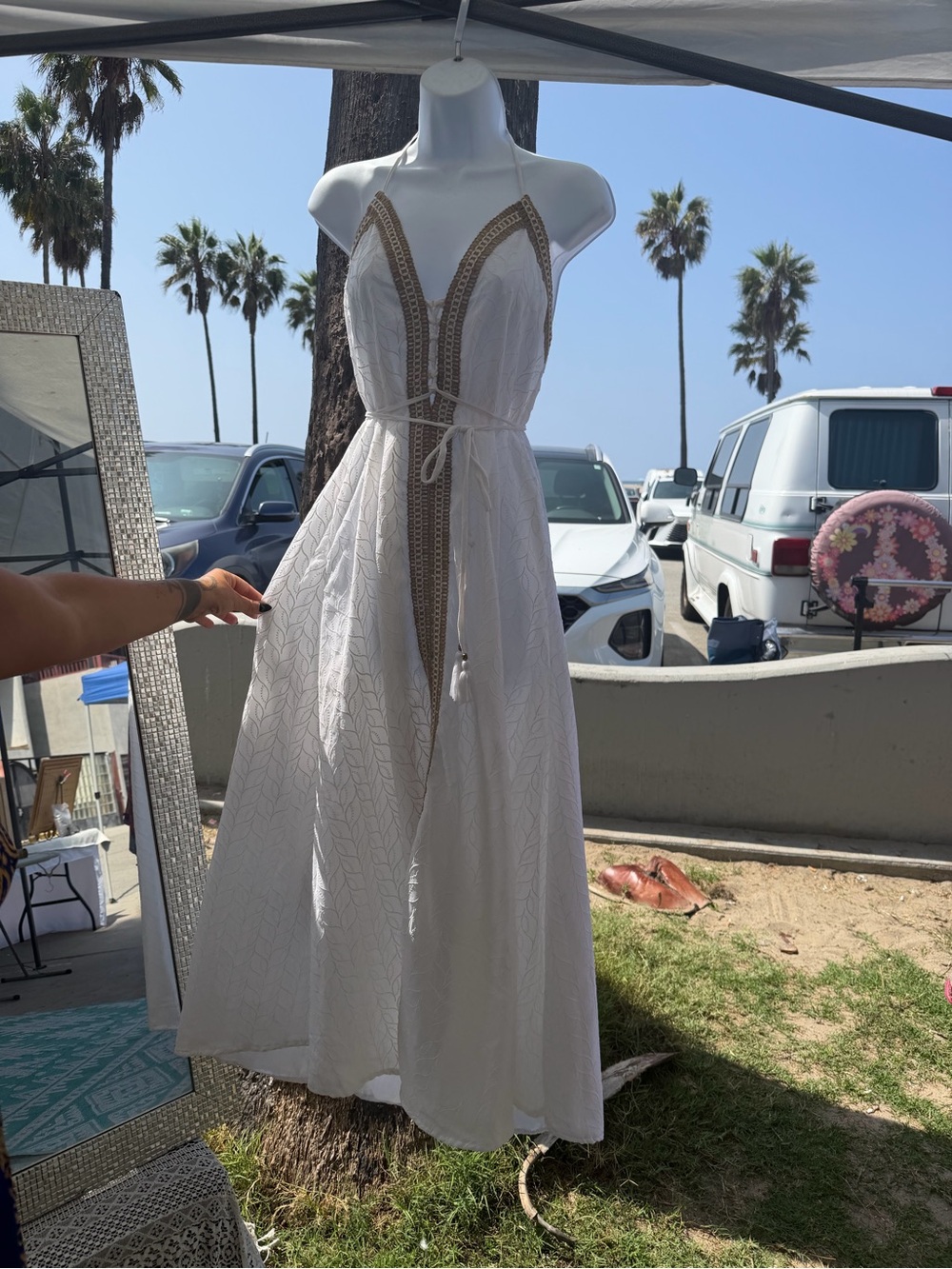 White Crochet-Trim Maxi Dress with Plunge V-Neck Venice Beach by Serenella S-L